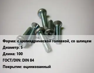 Винт с цилиндрической головкой, со шлицем 5х100 DIN 84 оцинкованный